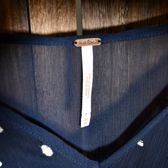 Free People Sheer Navy Polka Dot Peasant Blouse - Picture 6 of 8